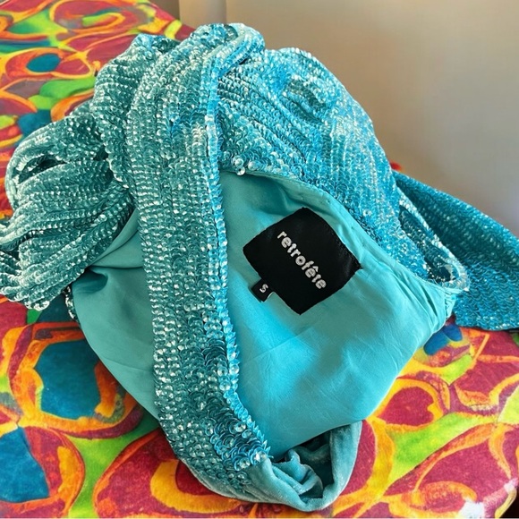 ⚡️SALE Retrofete Gabrielle Sequin Robe Mini Dress Sky Blue - Picture 5 of 8